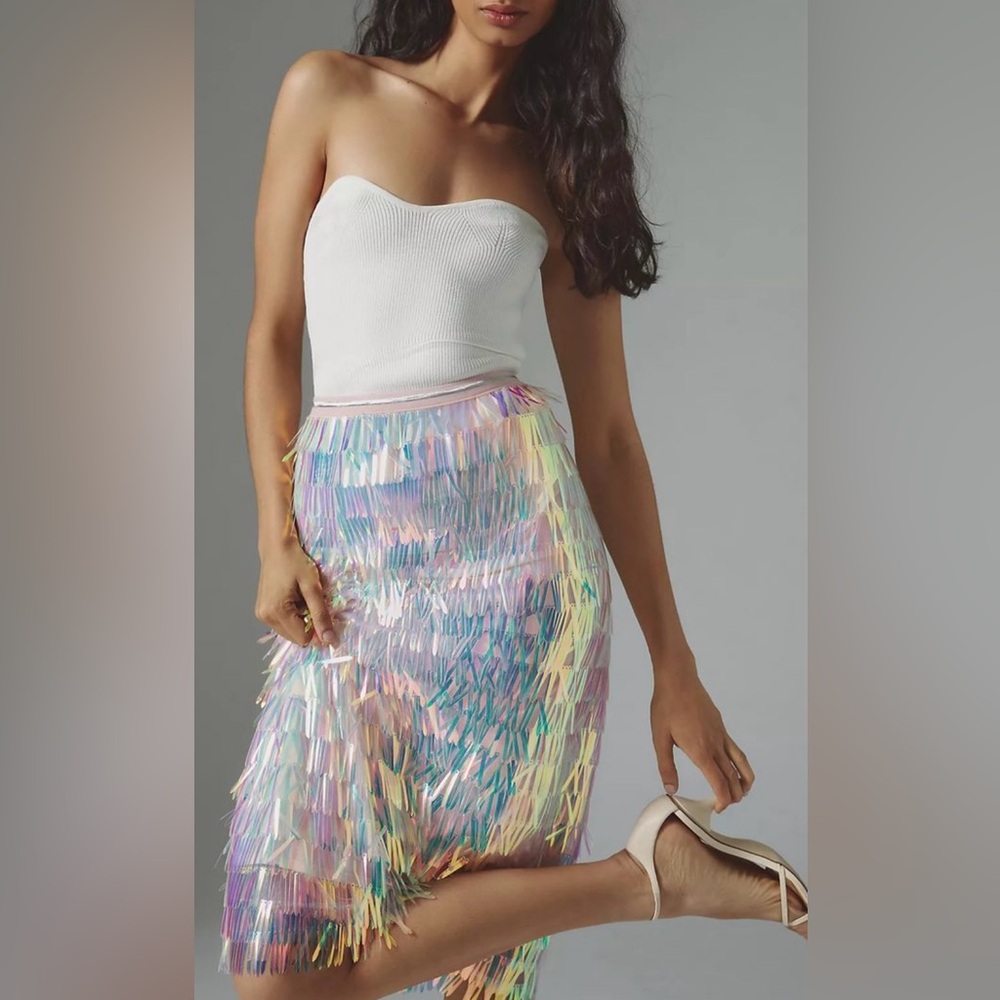 NWT Endless Rose Iridescent Sequin Fringe Skirt